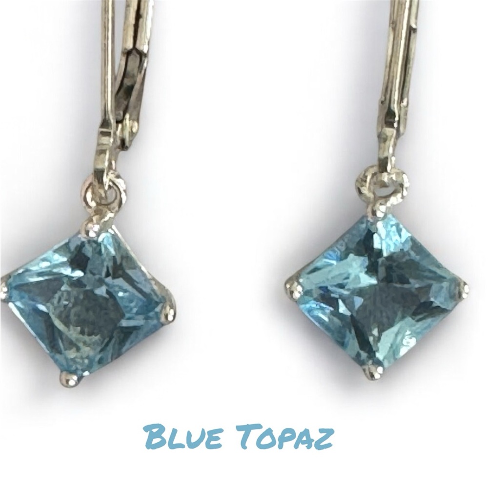 Elegant 925 Sterling Silver and genuine Blue Topaz Drop Earrings